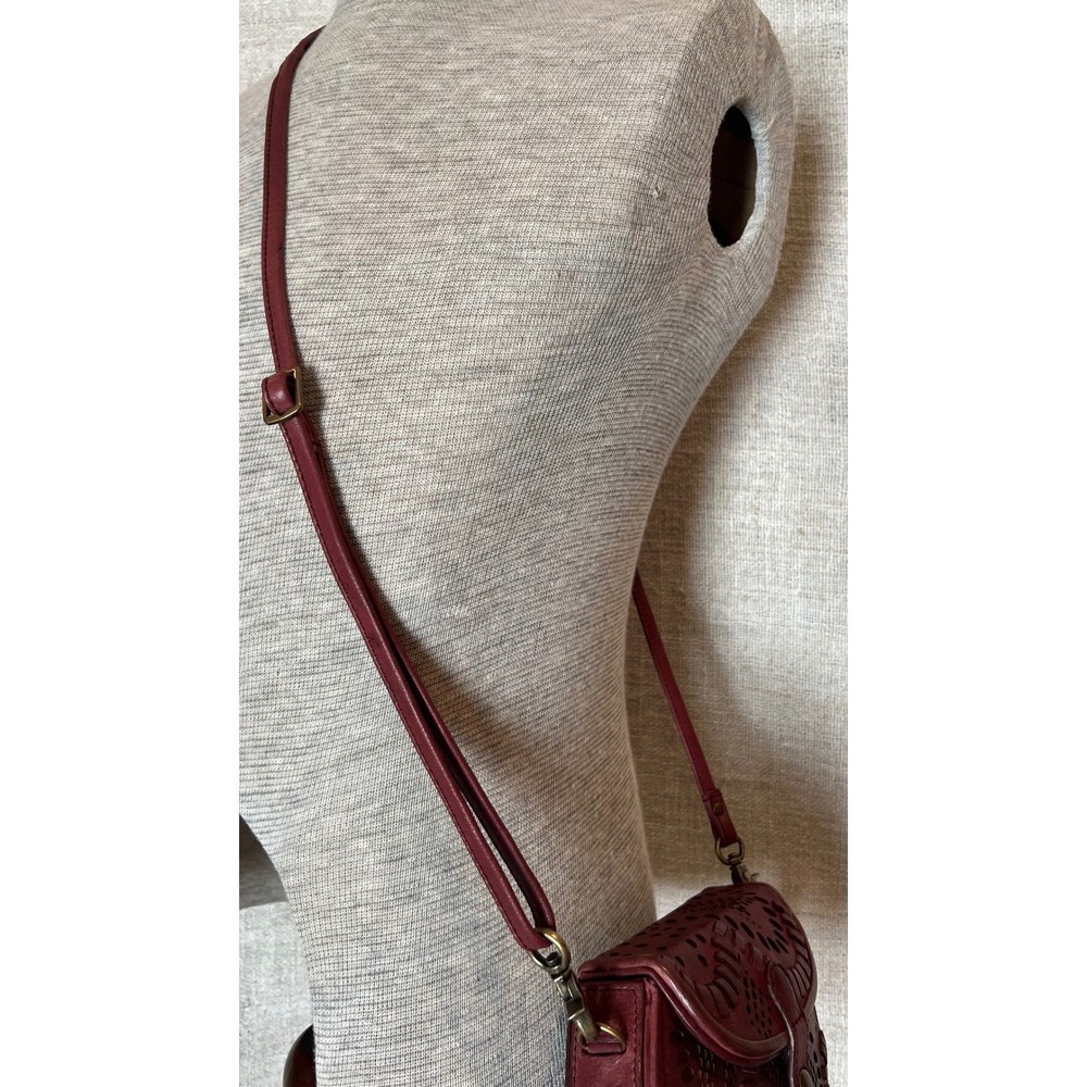 Frye Vivian Leather Crossbody Bag Brick Red Burgundy Whipstitch Boho Western - Picture 9 of 10